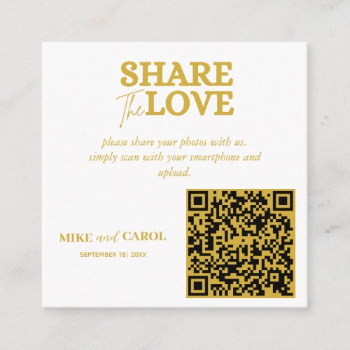 Gold Wedding Photo Sharing With QR Code Enclosure Card