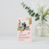 Gold wedding photographer pink floral 2 photo business card (Standing Front)