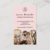 Gold wedding photographer pink floral 2 photo business card (Back)
