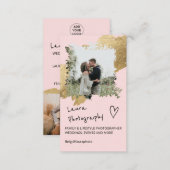 Gold wedding photographer pink floral 2 photo business card (Front/Back)