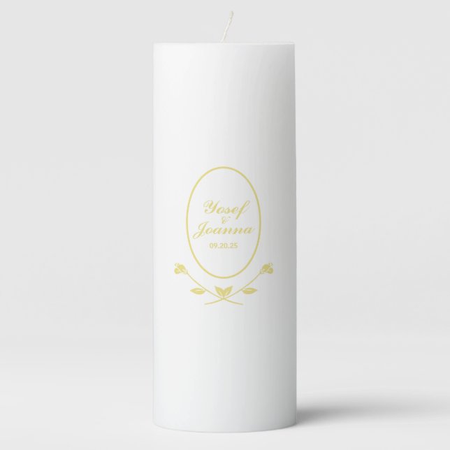 Gold Wedding Pillar Candle (Front)