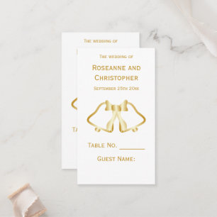 Gold Wedding Place Setting Card Bells Ribbon