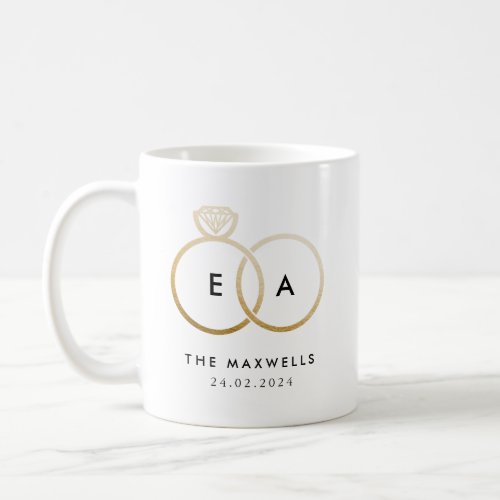 Gold Wedding Ring Monogram with Date Coffee Mug