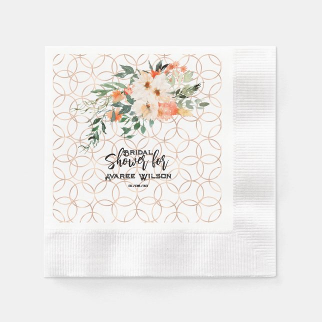Gold Wedding Ring Pattern with Orange Roses Napkins (Front)
