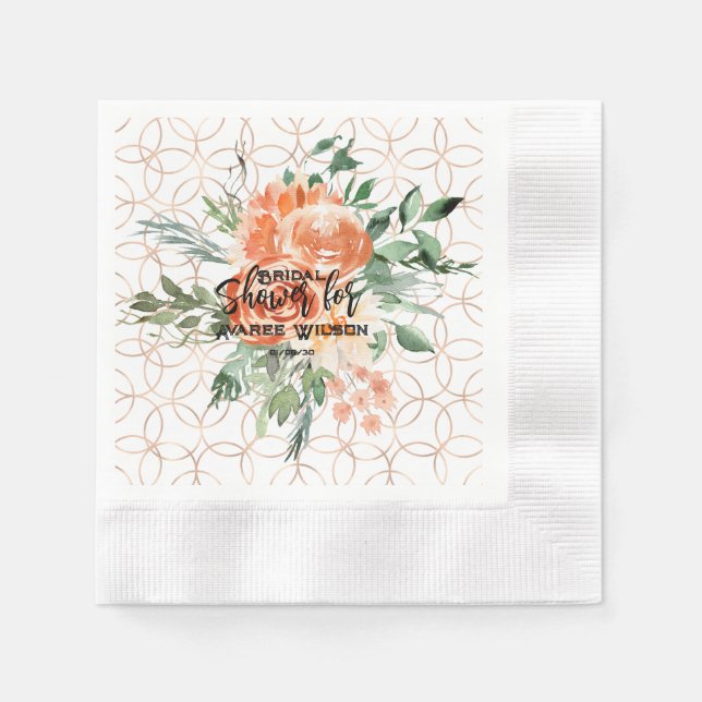 Gold Wedding Ring Pattern with Orange Roses  Napkins (Front)