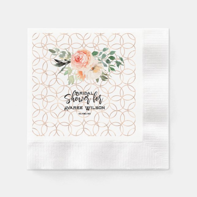 Gold Wedding Ring Pattern with Orange Roses  Napkins (Front)