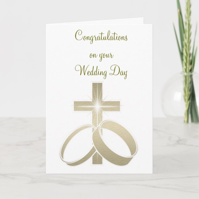 Gold wedding rings and cross art card (Front)