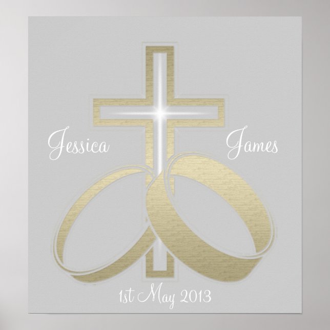 Gold Wedding Rings and Cross Customisable Poster (Front)