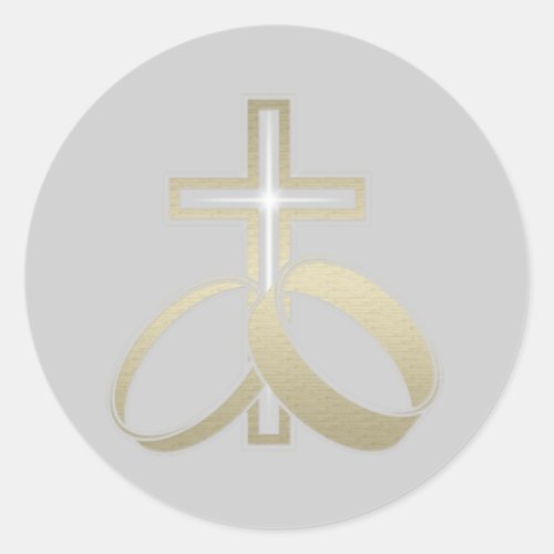 Gold Wedding Rings and Cross Gifts Classic Round Sticker