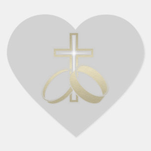 Gold Wedding Rings and Cross Heart Sticker