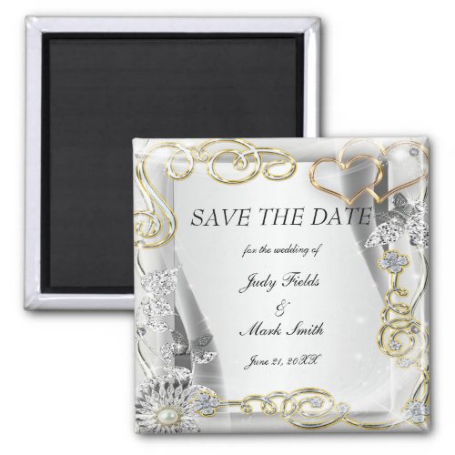 Gold Wedding Rings And Hearts Save The Date Magnet