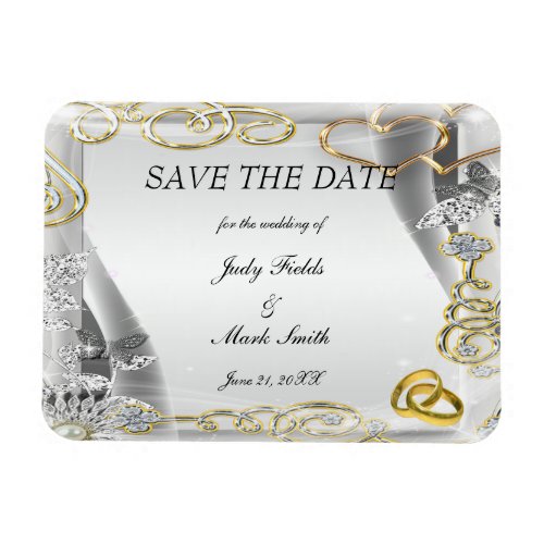 Gold Wedding Rings And Hearts Save The Date Magnet