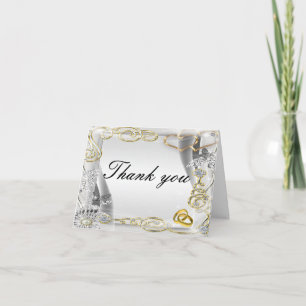 Gold Wedding Rings And Hearts Thank You Card