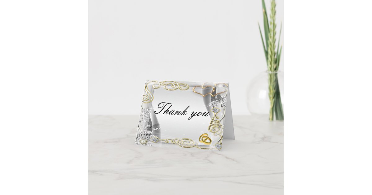Gold Wedding Rings And Hearts Thank You Card | Zazzle