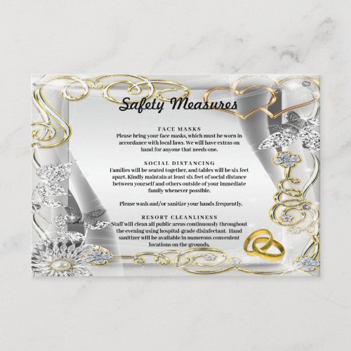 Gold Wedding Rings Hearts Safety Measures Enclosure Card