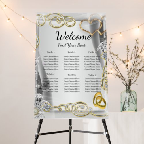 Gold Wedding Rings Hearts Wedding Seating Chart Foam Board