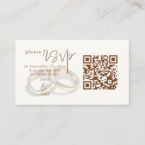 Gold Wedding Rings Illustration RSVP QR Code Enclosure Card