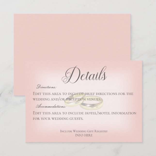 Gold Wedding Rings on Blush Wedding Details Enclosure Card (Front/Back)