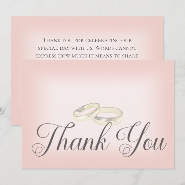 Gold Wedding Rings on Blush Wedding Thank You Card (Front/Back)