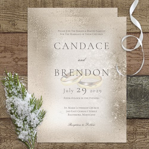 Gold Wedding Rings on Gold Wedding Invitation