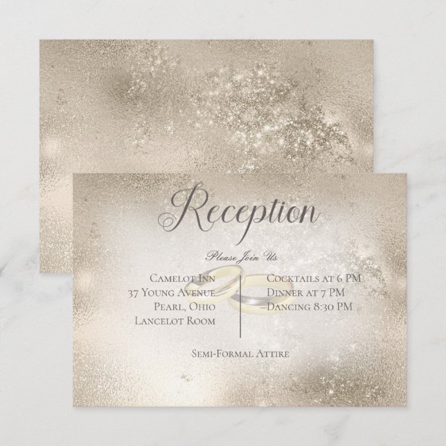 Gold Wedding Rings on Gold Wedding Reception  Enclosure Card (Front/Back)