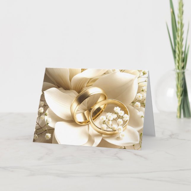 Gold Wedding Rings On Magnolia Flower Card (Front)