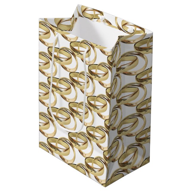 Gold Wedding Rings On White  Medium Gift Bag (Front Angled)