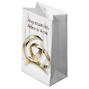 Gold Wedding Rings On White Small Gift Bag