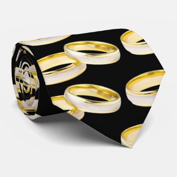 Gold Wedding Rings Pattern On Black Neck Tie by RewStudio at Zazzle