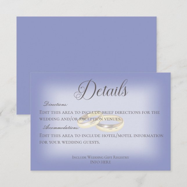 Gold Wedding Rings Periwinkle Wedding Details Enclosure Card (Front/Back)