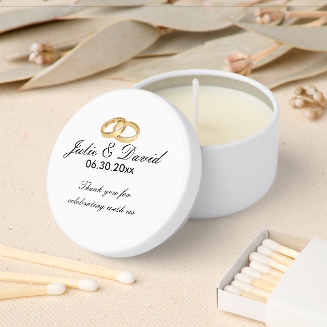 Gold Wedding Rings Thank You Sticker Mini Candle Favors (Insitu)