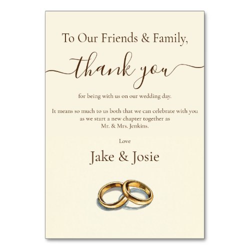 Gold wedding rings thank you Table Card