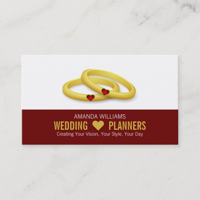 Gold Wedding Rings, Wedding Event Planner Business Card (Front)