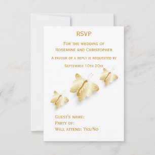 Gold Wedding RSVP Card Butterflies Design