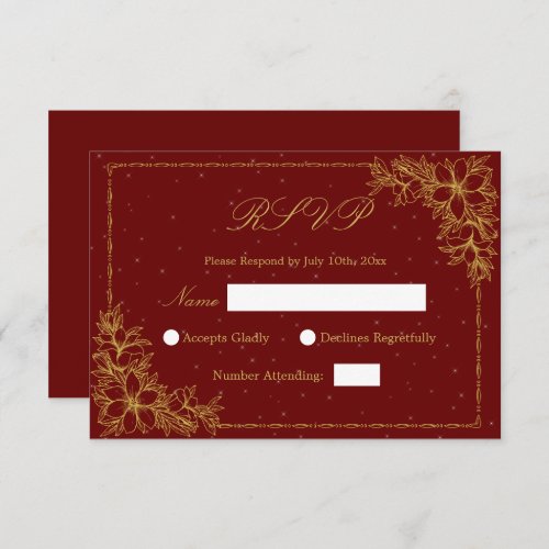 Gold Wedding RSVP with Ornate Floral graphics