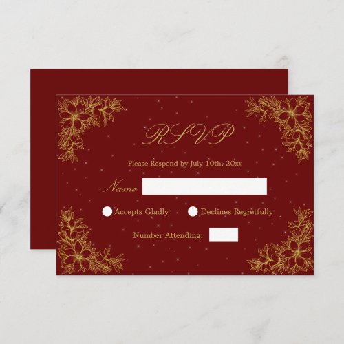 Gold Wedding RSVP with Ornate Floral graphics