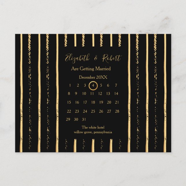 Gold Wedding Save The Date Calendar Announcement Postcard (Front)