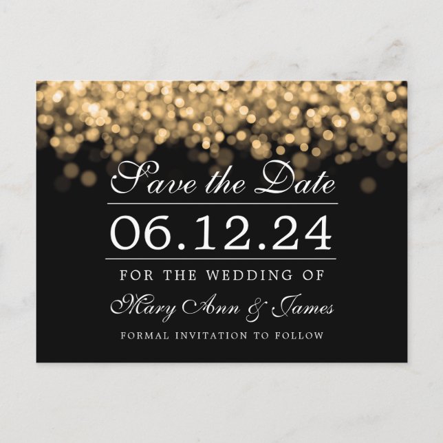 Gold Wedding Save The Date Elegant Lights Postcard (Front)