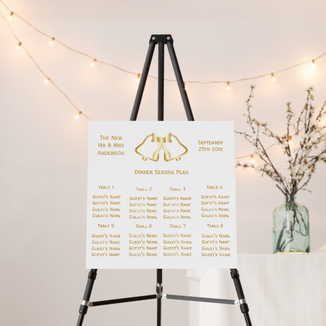 Gold Wedding Seating Chart Bells And Ribbon Foam Board (In Situ (Stand))