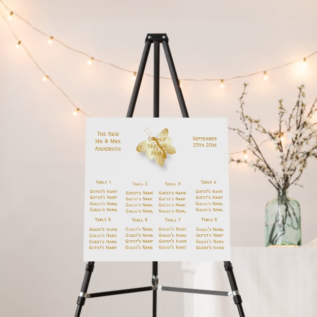 Gold Wedding Seating Chart Butterfly Design Foam Board (In Situ (Stand))