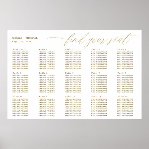 Gold Wedding Seating Chart Elegant Calligraphy