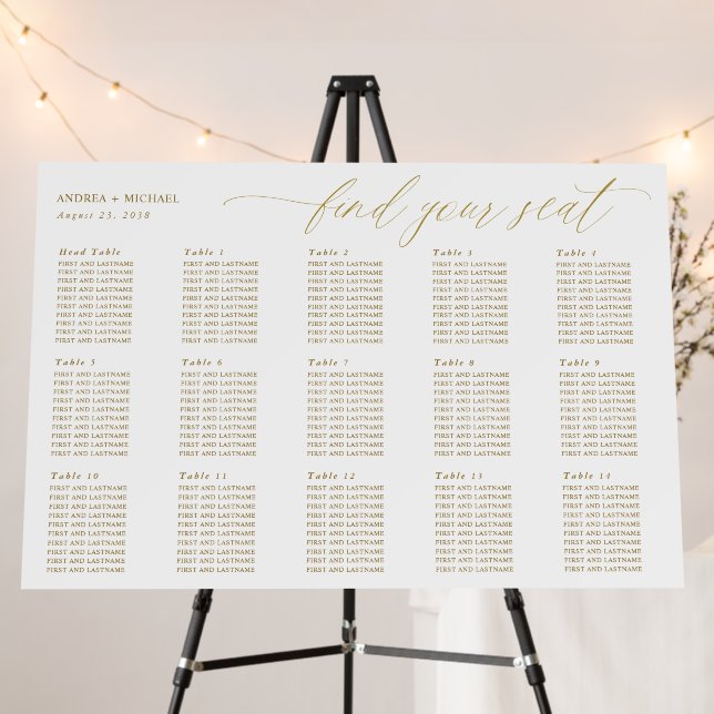 Gold Wedding Seating Chart Elegant Modern Script Foam Board (In Situ (Stand))