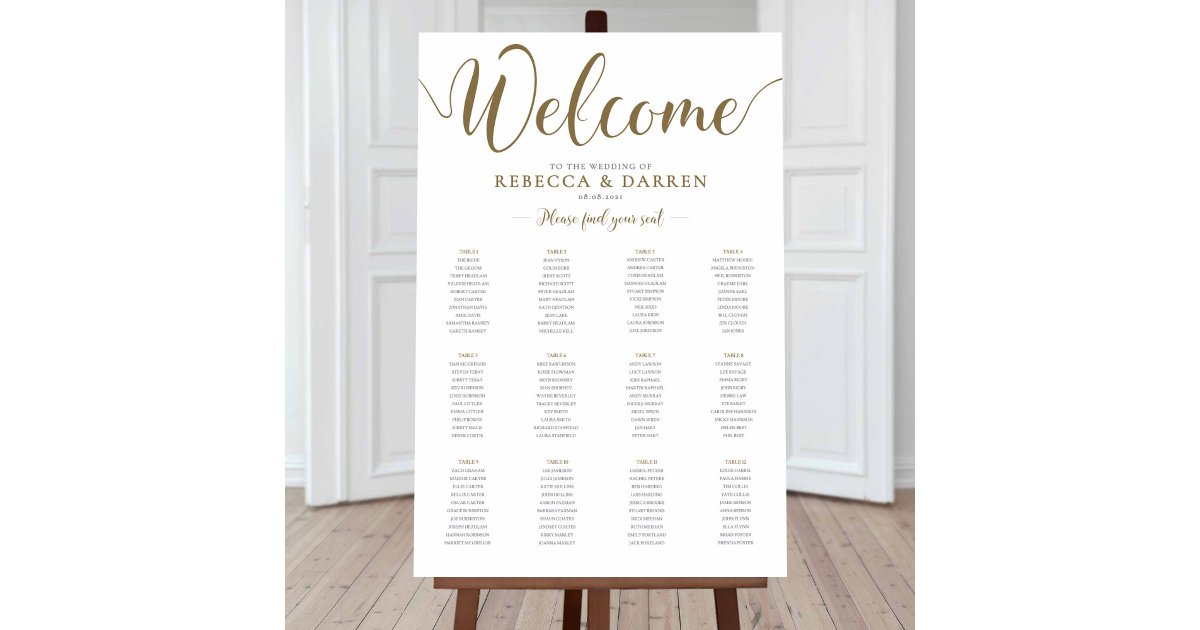 Gold Wedding Seating Chart Large Seating Plan Sign Zazzle