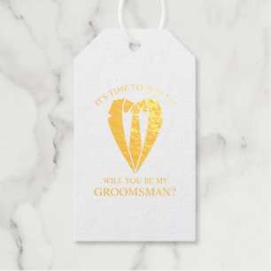 Gold Wedding Suit and Tie Groomsman Proposal Foil Gift Tags