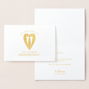 Gold Wedding Suit Personalized Groomsman Proposal Foil Card