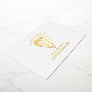 Gold Wedding Suit Personalized Groomsman Proposal Foil Invitation