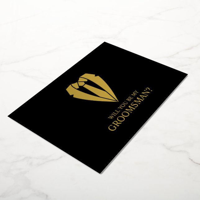 Gold Wedding Suit Personalized Groomsman Proposal Foil Invitation (Rotated)