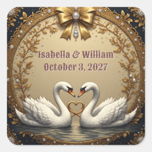Gold Wedding Swan Couple Theme 💍 Square Sticker