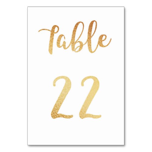 Gold wedding table number Foil decor Table 22 Table Number
