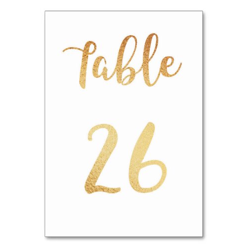 Gold wedding table number Foil decor Table 26 Table Number
